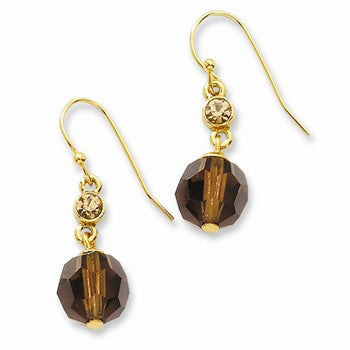 Gold-tone Light Colorado Stone Brown Bead Dangle Earrings