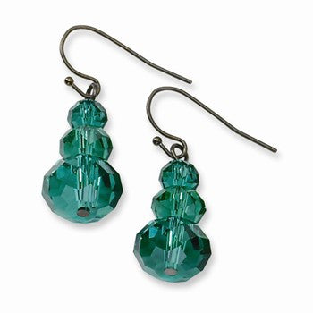 Black-plated Dark Green Crystal Dangle Earrings