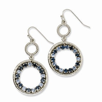 Silver-tone Lt/Dk Blue Crystal Circle Drop Earrings