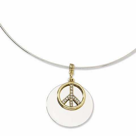 Silver-tone with Gold-tone & Crystal Peace Symbol Necklace