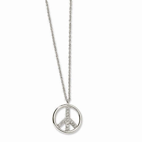 Silver-tone Crystal Peace Symbol Necklace