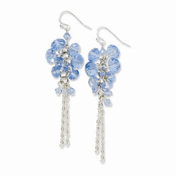 Silver-tone Blue Glass Beads Cluster Drop Earrings