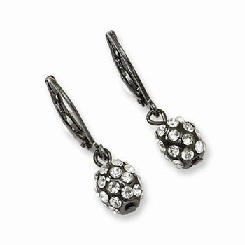 Black-plated Clear Glass Stones Fireball Leverback Earrings