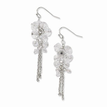 Silver-tone Clear Crystal Bead Cluster Drop Earrings