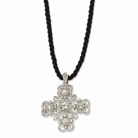 Silver-tone Crystal Cross Necklace