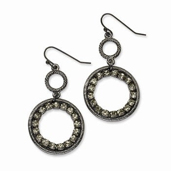 Black-plated Smokey Crystal Dangle Earrings