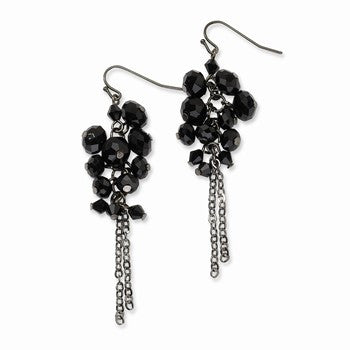 Black-plated Black Glass Beads Cluster Dangle Earrings