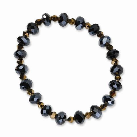 Black & Brown Glass Beads Stretch Bracelet