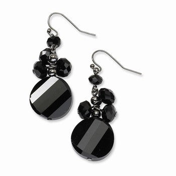 Black-plated Black Glass Beads Dangle Earrings