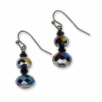 Black-plated Aurora Borealis Black Glass Beads Dangle Earrings