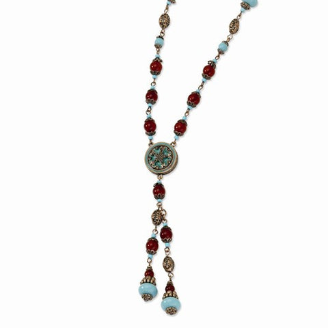 Copper-tone Aqua & Brown Acrylic Beads Necklace