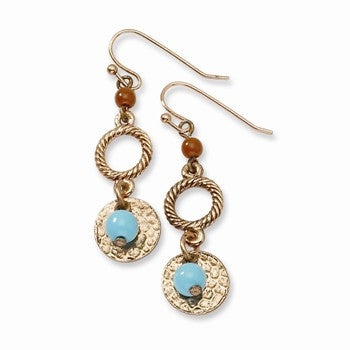 Copper-tone Aqua Brown Acrylic Beads Dangle Earrings