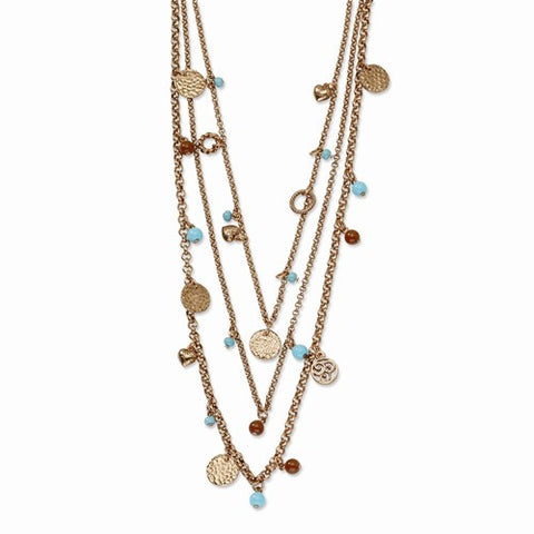 Copper-tone Aqua & Brown Acrylic Beads Multistrand Necklace