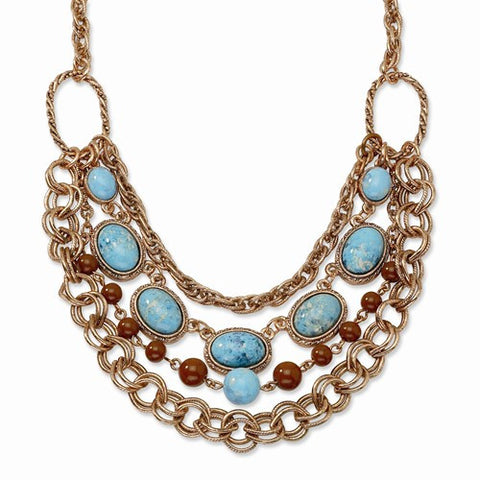 Copper-tone Aqua & Brown Beads Multistrand Necklace