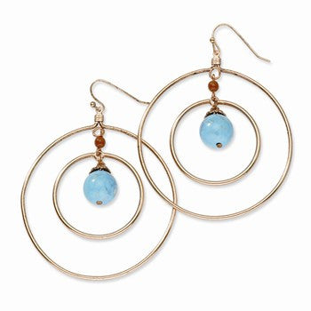 Copper-tone Aqua Brown Acrylic Beads Dangle Earrings