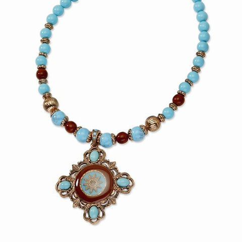 Copper-tone Aqua & Brown Acrylic Beads Necklace