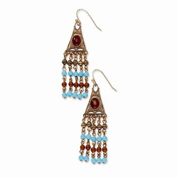 Copper-tone Aqua Brown Acrylic Beads Dangle Earrings