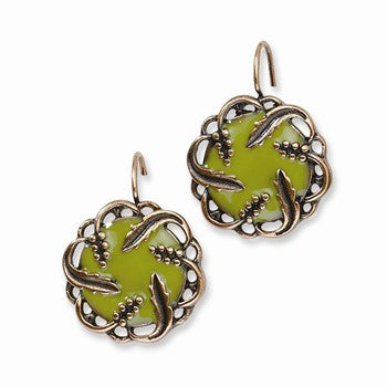 Copper-tone Green Enamel Dangle Earrings