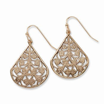 Copper-tone Floral Design Teardrop Dangle Earrings