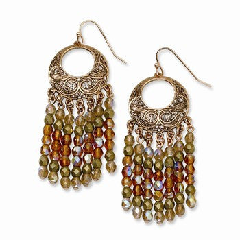 Copper-tone Filigree Circle w/ Multicolor Acrylic Beads Earrings