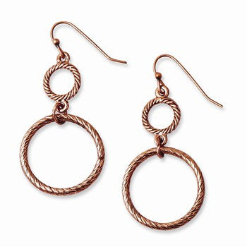 Copper-tone Textured Circles Dangle Earrings