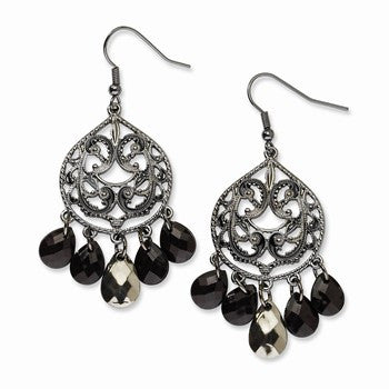 Black-plated Black Silver Acrylic Beads Dangle Earrings