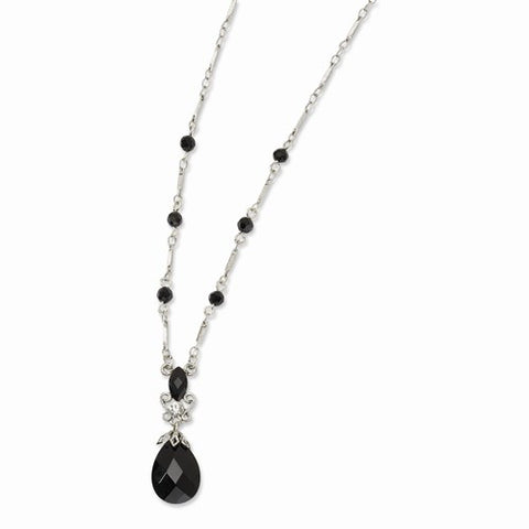 Silver-tone Clear & Black Glass Beads & Epoxy Stones Necklace