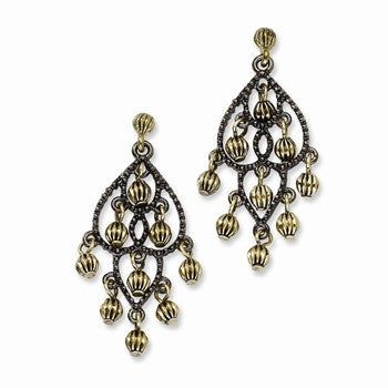 Black-plated Brass-tone Fancy Ch&elier Post Earrings