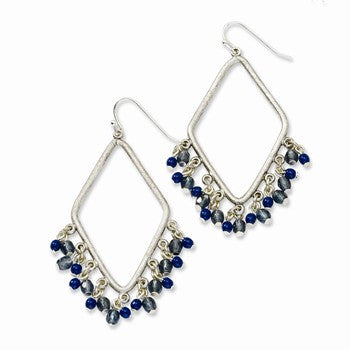 Silver-tone Sodalite Blue Crystals Diamond Shaped Dangle Earrings