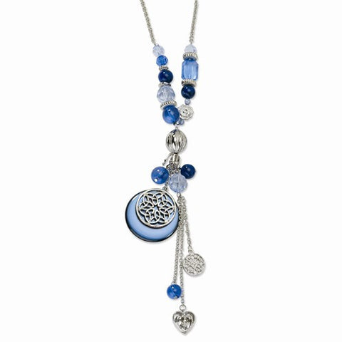 Silver-tone Light & Dark Blue Glass Beads Necklace