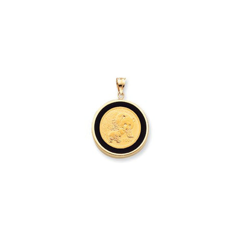 14k Gold 1/4oz Mounted Panda Coin Polished Open-Backed Onyx Bezel Pendant, Pendants for Necklace