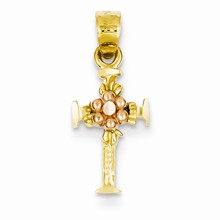 14k Gold Two-tone Cross with Flower Charm hide-image