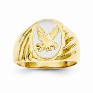 14k Two-Tone Grooved Polished Eagle on Top Mens Ring