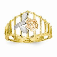 14k Tri-color Diamond-Cut Flower Ring