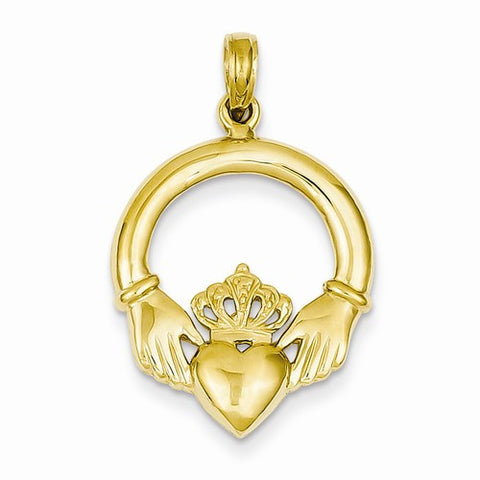 14k Gold Polished Claddagh pendant, Pretty Pendants for Necklace