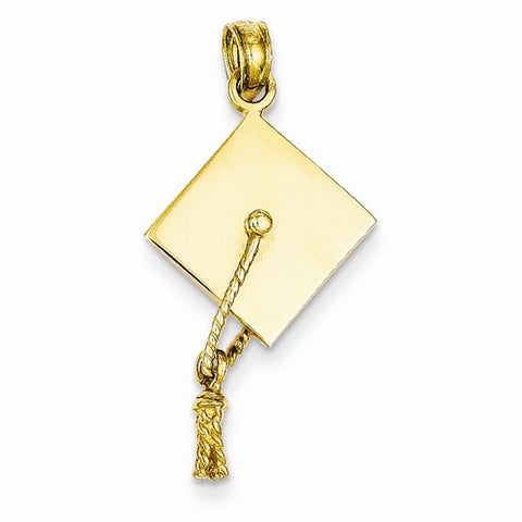 14k Gold Solid Polished 3-Dimensional Graduation Cap Pendant, Pendants for Necklace