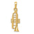 14k Gold Solid Polished 3-Dimensional Trumpet Pendant