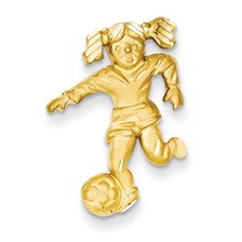 14k Gold Solid Satin Diamond-cut Open-Backed Girl Soccer Player Charm hide-image