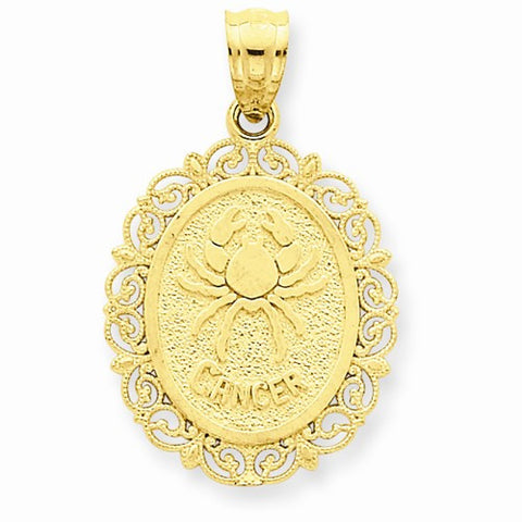 14k Gold Solid Satin Polished Cancer Zodiac Oval Pendant, Pendants for Necklace