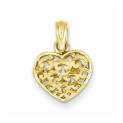 14k Gold 3-D Diamond-cut Puffed Heart Pendant, Pendants for Necklace