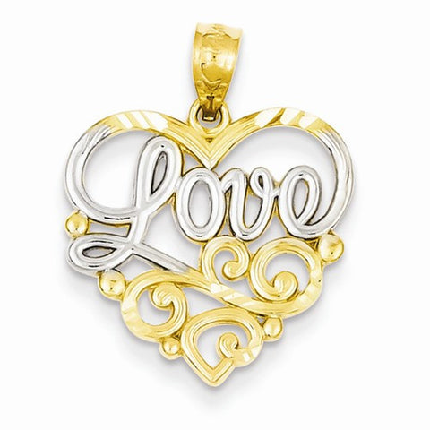 14k Gold & Rhodium Scroll Love Pendant, Pendants for Necklace