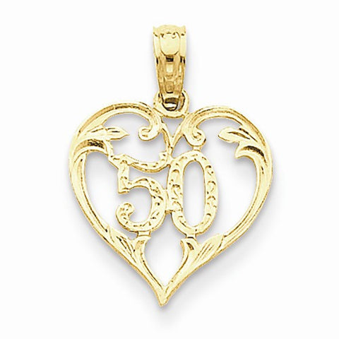 14k Gold 50 in Heart Cut-out Pendant, Pendants for Necklace