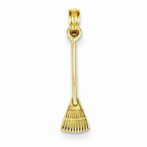 14k Gold 3-D Leaf Rake Garden Tool Pendant, Pendants for Necklace