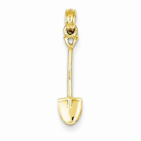 14k Gold 3-D Shovel Garden Tool Pendant, Pendants for Necklace