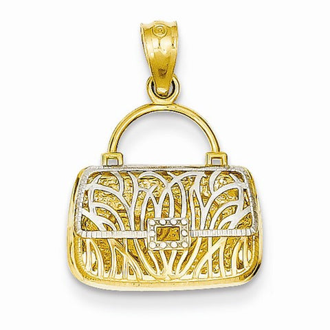 14k Gold & Rhodium Reversible Heart Handbag pendant, Fine Pendants for Necklace