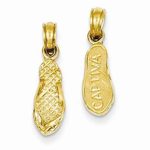 14k Gold 3-D Captiva Flip-Flop Pendant, Pendants for Necklace