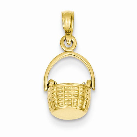 14k Gold 3-D Basket with Moveable Handle Pendant, Pendants for Necklace