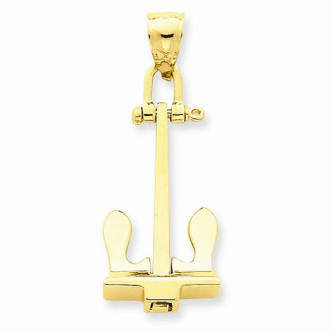 14k Gold 3-D T-Bar Style Anchor Pendant, Pendants for Necklace