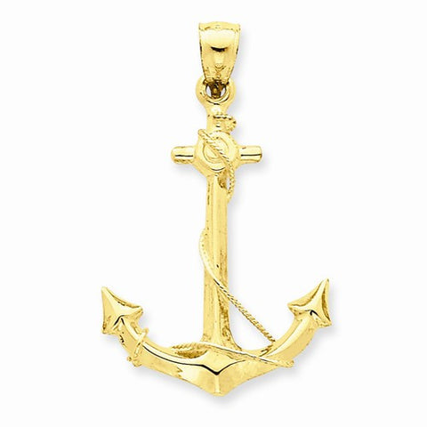 14k Gold 3-D Anchor with Rope pendant, Charm