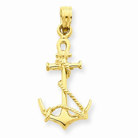 14k Gold 3-D Anchor w/Shackle and Entwined Rope Pendant, Pendants for Necklace